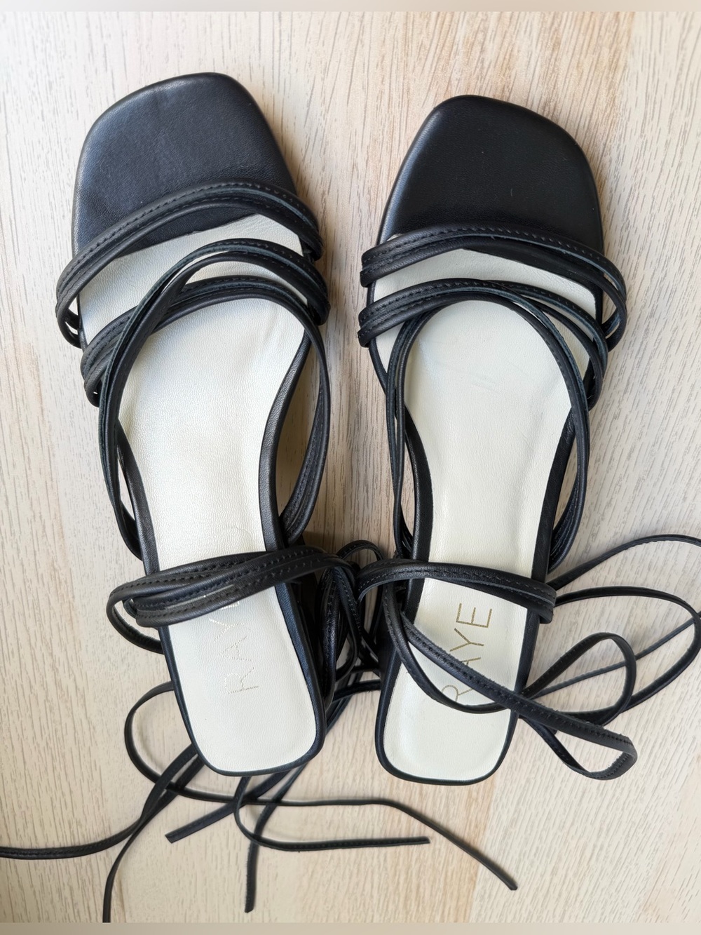 RAYE Black Lace Up Strappy Block Heel Sandals Women’s 6 Leather Square Toe - Picture 2 of 11